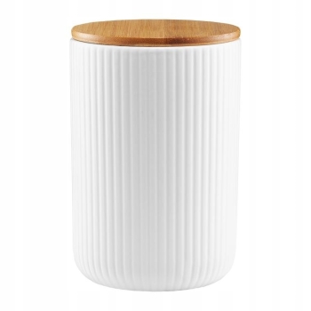 Ambition Curly pojemnik ceramiczny z bambusową pokrywą 850ml biały