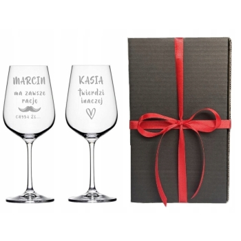 Zestaw 2 Kieliszek do wina 450ml GRAWER dla pary w pudełku WZORY Urodziny