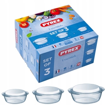 Zestaw 3 x Naczynie żaroodporne z pokrywą Pyrex Okrągłe 1,3L 2,1L 3L