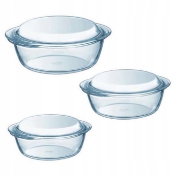 Zestaw 3 x Naczynie żaroodporne z pokrywą Pyrex Okrągłe 1,3L 2,1L 3L