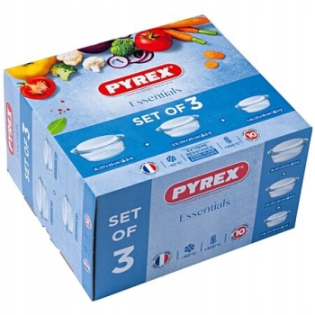 Zestaw 3 x Naczynie żaroodporne z pokrywą Pyrex Okrągłe 1,3L 2,1L 3L