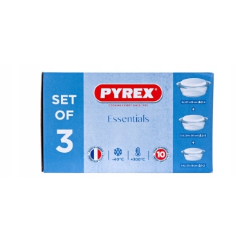 Zestaw 3 x Naczynie żaroodporne z pokrywą Pyrex Okrągłe 1,3L 2,1L 3L