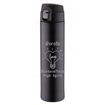 Kubek termiczny czarny z ustnikiem blokadą 520ml GRAWER logo walentynki, Dzień Kobiet,