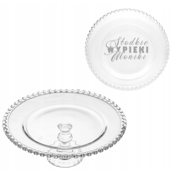 Patera na ciasto na nodze z grawerem 27,5cm logo Dzień Kobiet Matki Urodzin