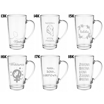 Kubek Szklany Wysoki 400ml z grawerem logo Dzień Kobiet Matki Urodziny