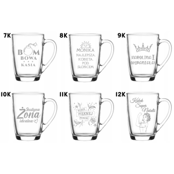 Szklany kubek z grawerem 300ml prezent Twój Napis Logo Dzień Kobiet