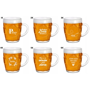 Szklany kufel do piwa z grawerem 500 ml tekst logo urodziny Dzień Kobiet