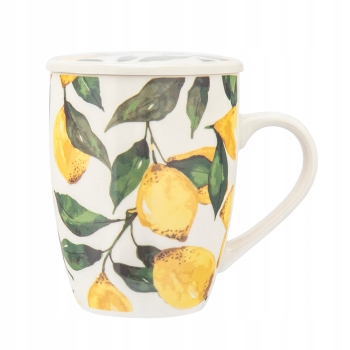 Kubek porcelanowy z metalowym zaparzaczem i pokrywką Cytryny 340ml