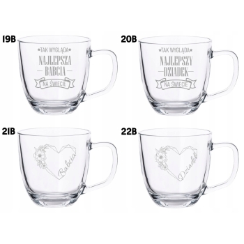 2 Duże Szklane Kubki Z Grawerem TWÓJ NAPIS 420ml Prezent dla Babci Dziadka