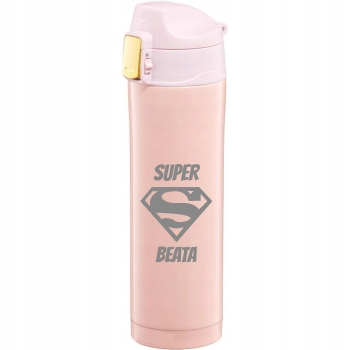 Kubek Termiczny 420ml różowy z grawerem SUPER BEATA dla mamy babci kobiet