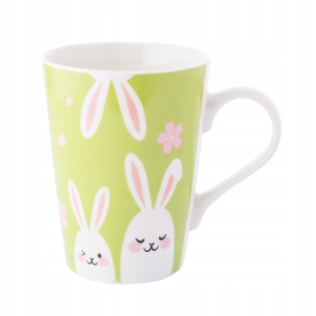 Kubek porcelanowy 420ml wiosenny Wielkanocny Białe Zajączki