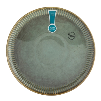 Talerz porcelanowy obiadowy 26 cm Retro Reactive sage stripes zielony