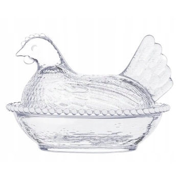 Pojemnik szklany szkatułka Kura z pokrywką 15,5x11,5x11,5cm
