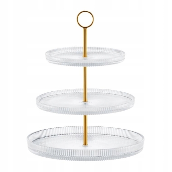 Patera trzypoziomowa na ciasto owoce ryflowana Curly 29 cm złota Ambition