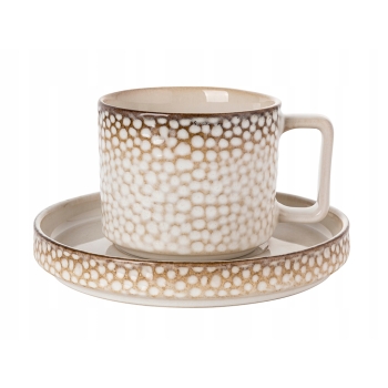Filiżanka porcelanowa ze spodkiem 200ml Retro Gambia kremowa