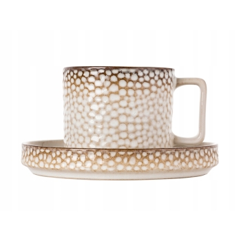 Filiżanka porcelanowa ze spodkiem 200ml Retro Gambia kremowa