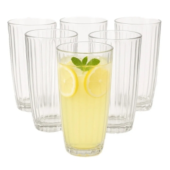 Zestaw 6 Szklanek wysokich do drinków napojów Venus prążki 440ml