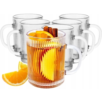 Zestaw 6 szt kubki szklane w paski prążki 350 ml Firenza