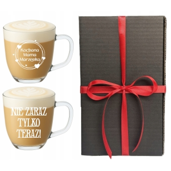 2 Duże Szklane Kubki Z Grawerem TWÓJ NAPIS 420ml Prezent Dzień Matki Mamy