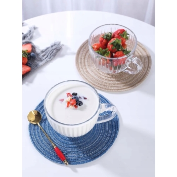 Zestaw 6 x Duża szeroka filiżanka szklana 460ml Venus prążki paski