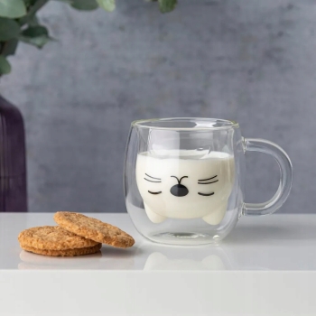 Zestaw 4 szt Szklanki z podwójmy dnem dla dzieci Kotek Baranek Panda Miś