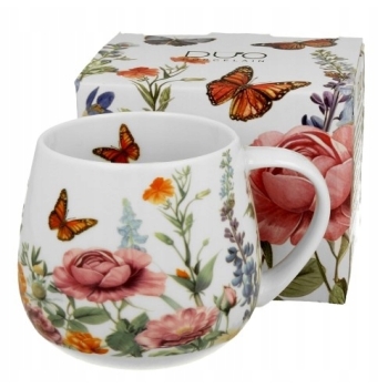 Kubek Porcelanowy Baryłka Summer Kwiaty Motyle 430ml