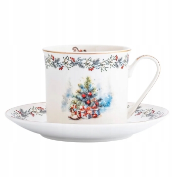 Filiżanka porcelanowa ze spodkiem świąteczna Choinka Magia Świąt 220 ml