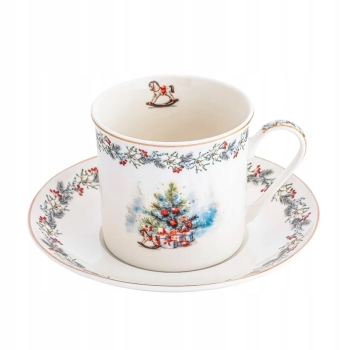 Filiżanka porcelanowa ze spodkiem świąteczna Choinka Magia Świąt 220 ml