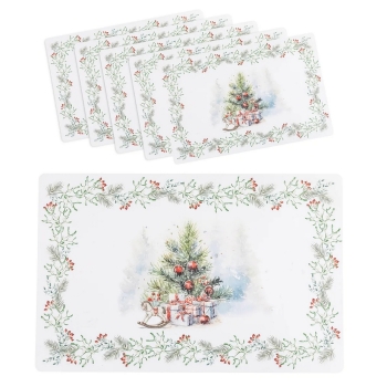Zestaw 6 szt Maty na stół podkładka świąteczna 43x28 Magia Świąt Choinka