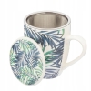 Kubek porcelanowy z zaparzaczem i pokrywką Liście Palmy 340ml