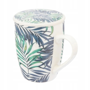 Kubek porcelanowy z zaparzaczem i pokrywką Liście Palmy 340ml