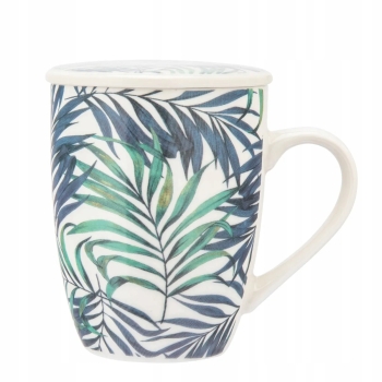 Kubek porcelanowy z zaparzaczem i pokrywką Liście Palmy 340ml