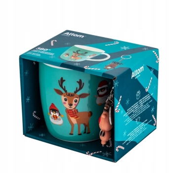 Kubek Świąteczny zimowy 380ml Renifer w pudełku Mikołajki z brelokiem