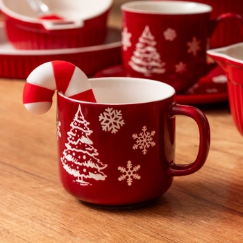 Kubek świąteczny zimowy 370ml Zimowa Choinka czerwony śnieżynki