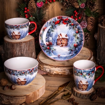 Kubek porcelanowy świąteczny Zimowa Chatka Holly Night 340 ml