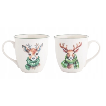 Duży kubek świąteczny porcelanowy XXL 630ml Renifer z Szalikiem