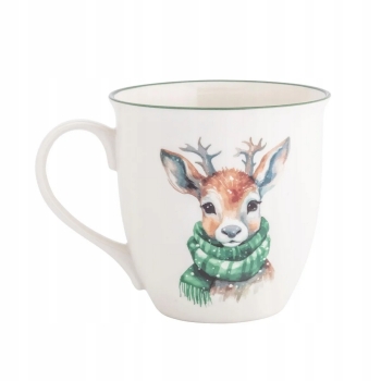 Duży kubek świąteczny porcelanowy XXL 630ml Renifer z Szalikiem