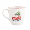 Duży kubek świąteczny porcelanowy XXL 630ml Czerwony Samochód z Choinką