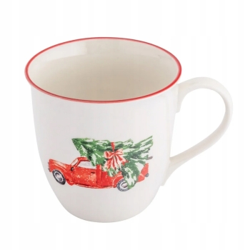 Duży kubek świąteczny porcelanowy XXL 630ml Czerwony Samochód z Choinką