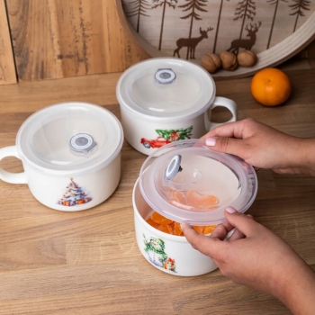 Lunchbox z uchem i pokrywką hermetyczną Pojemnik porcelanowy Elfy 800ml