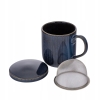 Kubek porcelanowy z zaparzaczem i pokrywką 400ml Reactive stripes granatowy