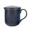 Kubek porcelanowy z zaparzaczem i pokrywką 400ml Reactive stripes granatowy