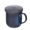 Kubek porcelanowy z zaparzaczem i pokrywką 400ml Reactive stripes granatowy