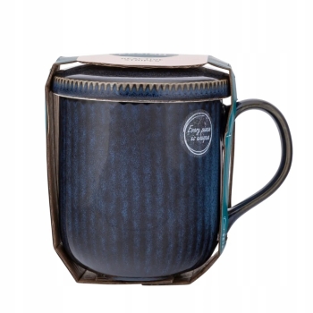 Kubek porcelanowy z zaparzaczem i pokrywką 400ml Reactive stripes granatowy