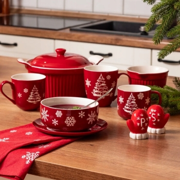 Solniczka i pieprzniczka porcelanowe świąteczne Rękawiczki Czerwone