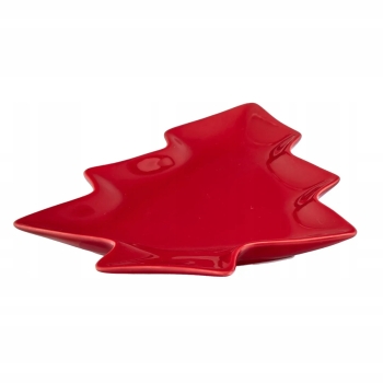 Naczynie na pierniki przekąski ceramiczne talerz choinka Czerwona 19,5 cm