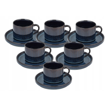 Zestaw 6 x Filiżanka porcelanowa ze spodkiem 250ml Evia Navy Blue Granatowa