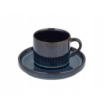 Zestaw 6 x Filiżanka porcelanowa ze spodkiem 250ml Evia Navy Blue Granatowa