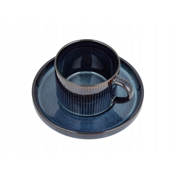 Zestaw 6 x Filiżanka porcelanowa ze spodkiem 250ml Evia Navy Blue Granatowa