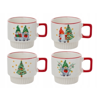 Zestaw 4 kubków świątecznych 350ml Zimowy Skrzat Elfo Mikołajki Florina